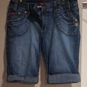 Women’s Dark Blue Denim Bermuda Shorts with Rolled Hem